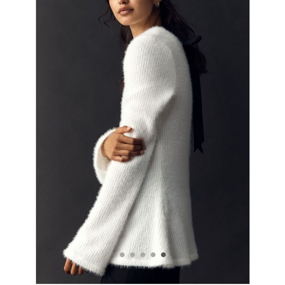 Anthropologie White Fluffy Funnel-Neck Sweater - Picture 5 of 5